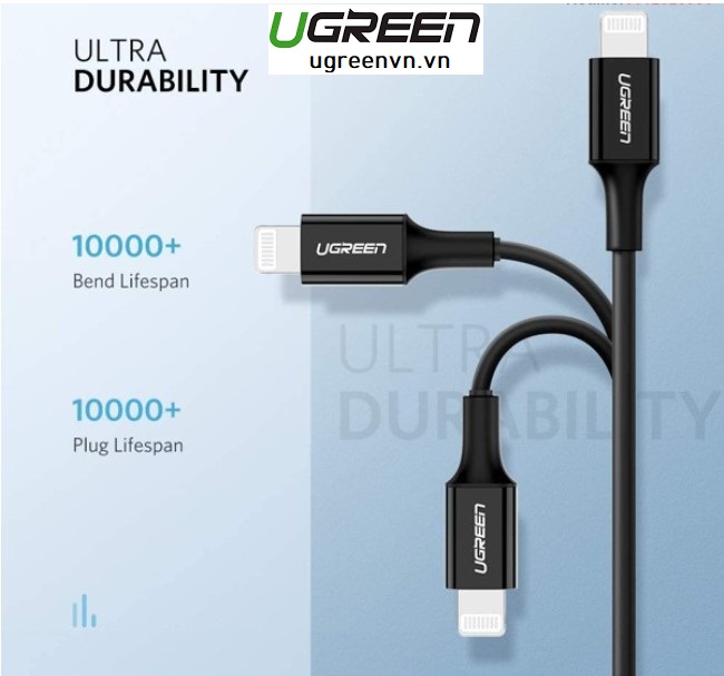 Cáp sạc, dữ liệu USB Type-C to Lightning dài 1M chuẩn MFI Apple, sạc nhanh 3A Ugreen 60751 (Đen)